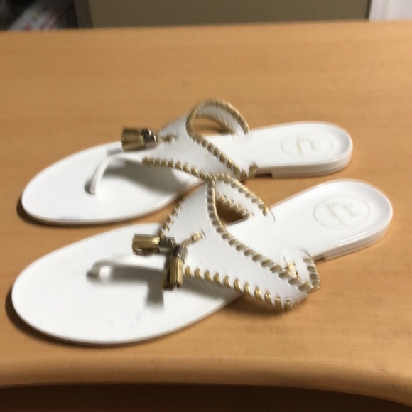 Jack Rogers white jelly flip-flop gold whip stitch 9 - Picture 3 of 15